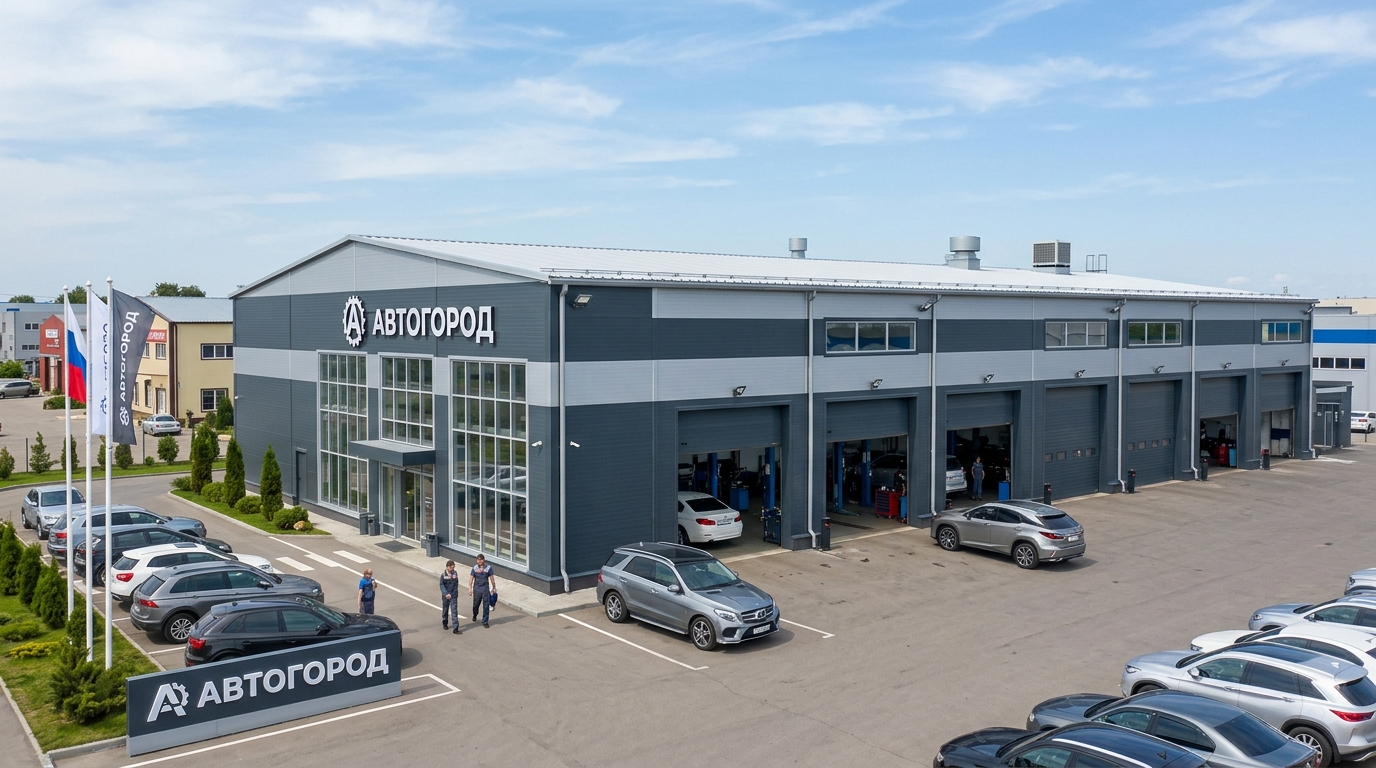 Современный ангар 1500 кв.м компании Автогород днём